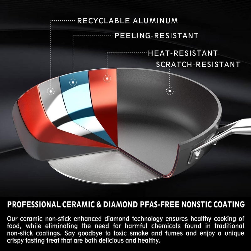 MsMk 12 Inch Nonstick Frying Pan with Lid, Titanium and Ceramic Nonstick skillet with lid, PFOA Free, Non-Toxic, Stay-Cool Handle, Scratch-resistant, Dishwasher Safe, Oven Safe to 700Â°F - Image 3